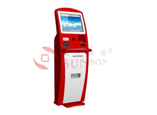 Информационная система киоска красного пола стоящая с читателем штрихкода EPP QR